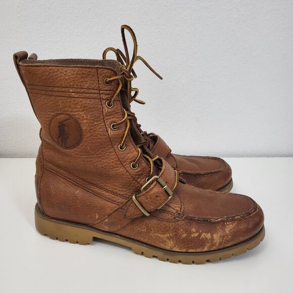 POLO RALPH LAUREN Ranger Boots Mens 10D Strap Brown Leather Outdoor Hiking Lace